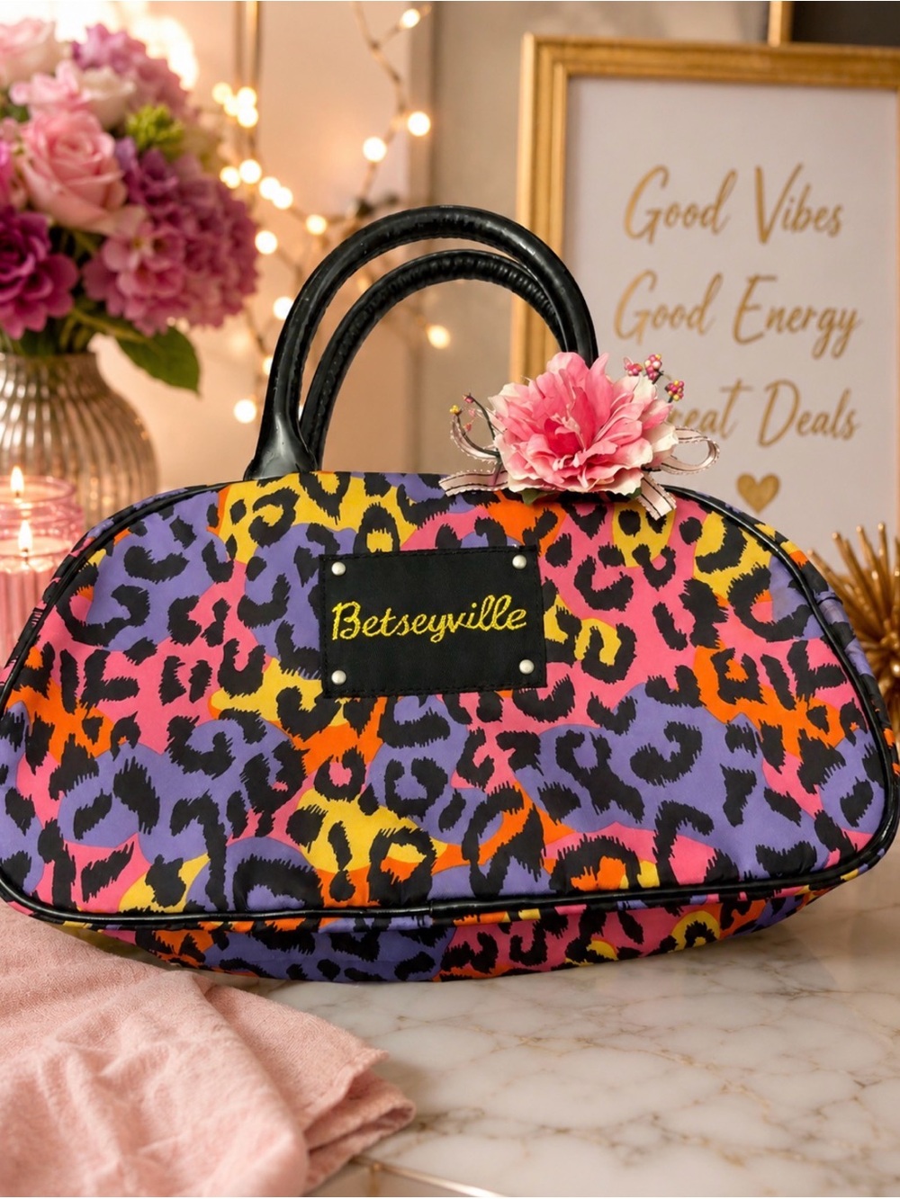 Betsey Johnson Multicolor Leopard Dome Cosmetic Bag - Pink Orange Yellow Purple